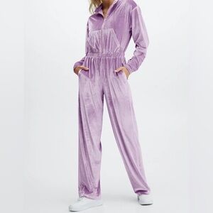 Fabletics Lavender Purple Zip-up Velour Onesie